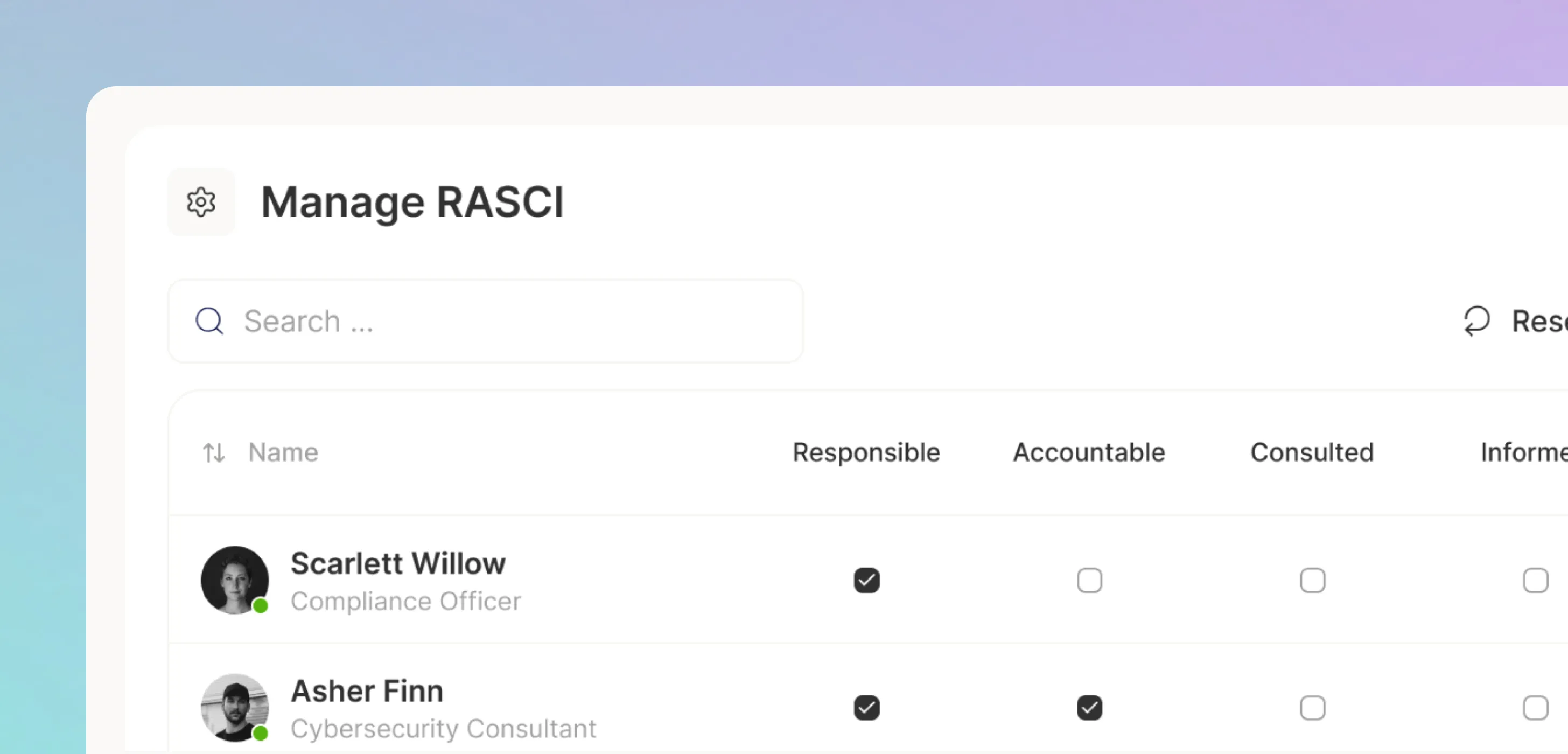PanicSafe RASCI matrix assigning a clear owner and support roles to every crisis task